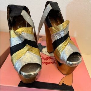 Jeffrey Campbell Silver, Gold, and Black Platform Heels